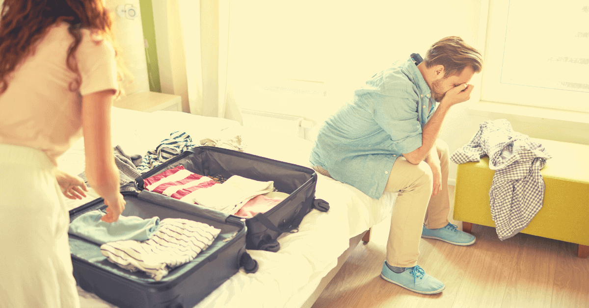 cheating husband wife packing suitcase